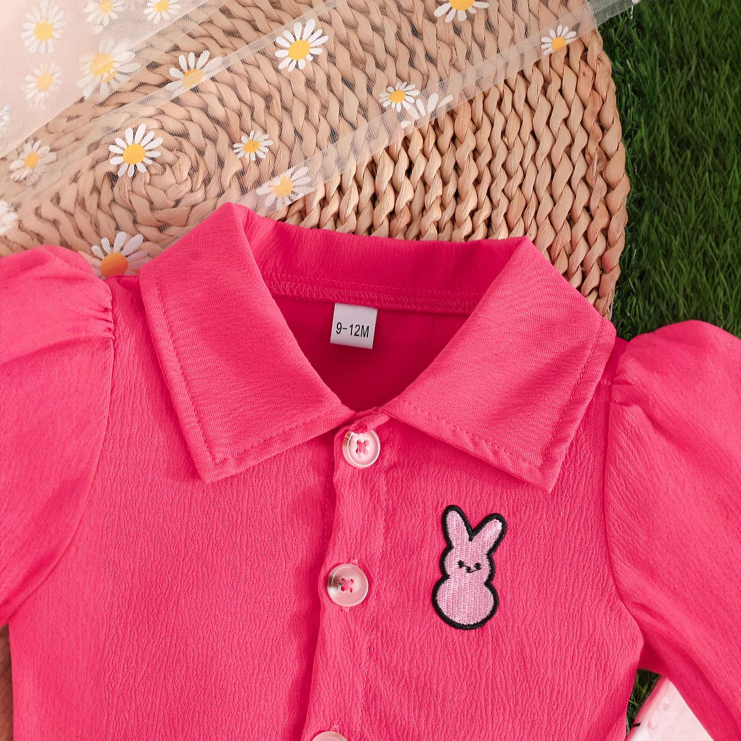 Infants Shirt Collar Short Sleeves Top & Skirt
