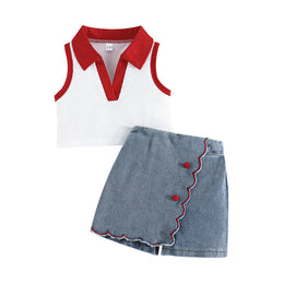 Girls Polo Collar Top With Shorts