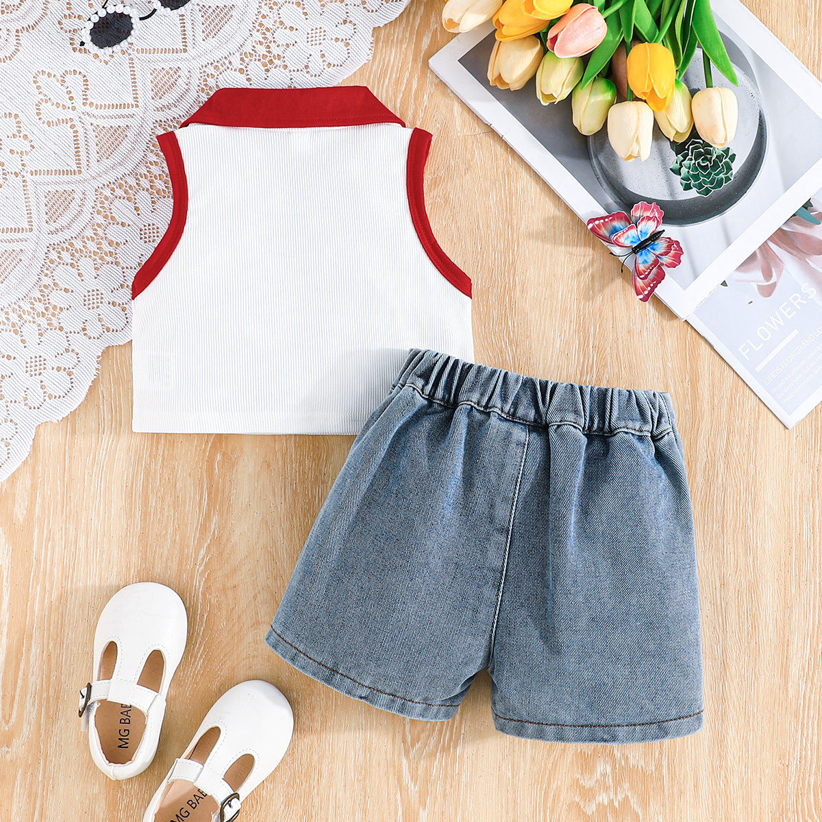Girls Polo Collar Top With Shorts
