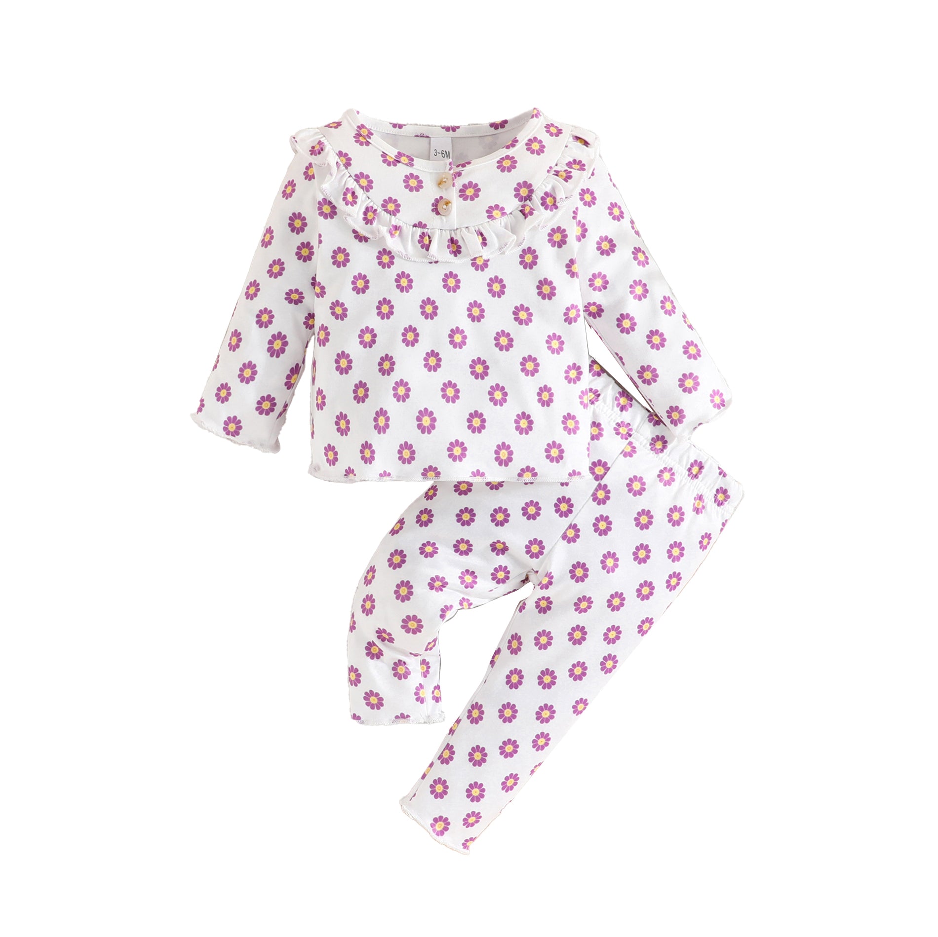 Girls White & Purple Floral Printed Top with Trouser