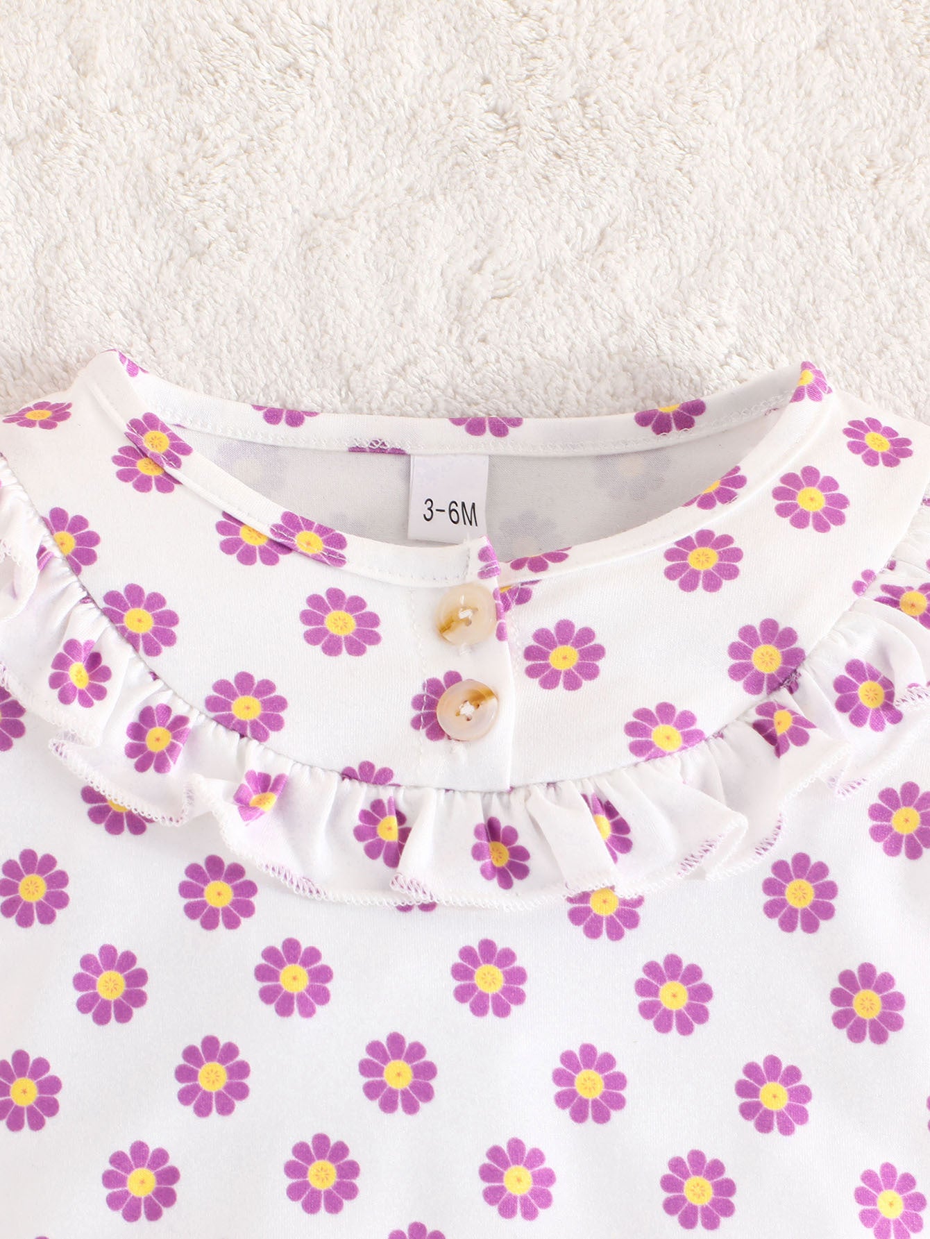 Girls White & Purple Floral Printed Top with Trouser
