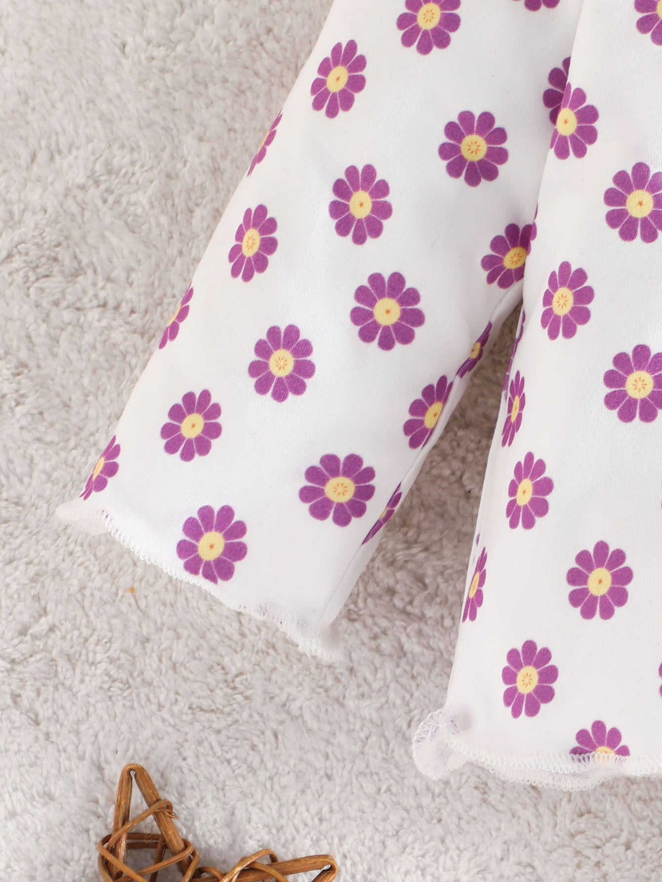 Girls White & Purple Floral Printed Top with Trouser
