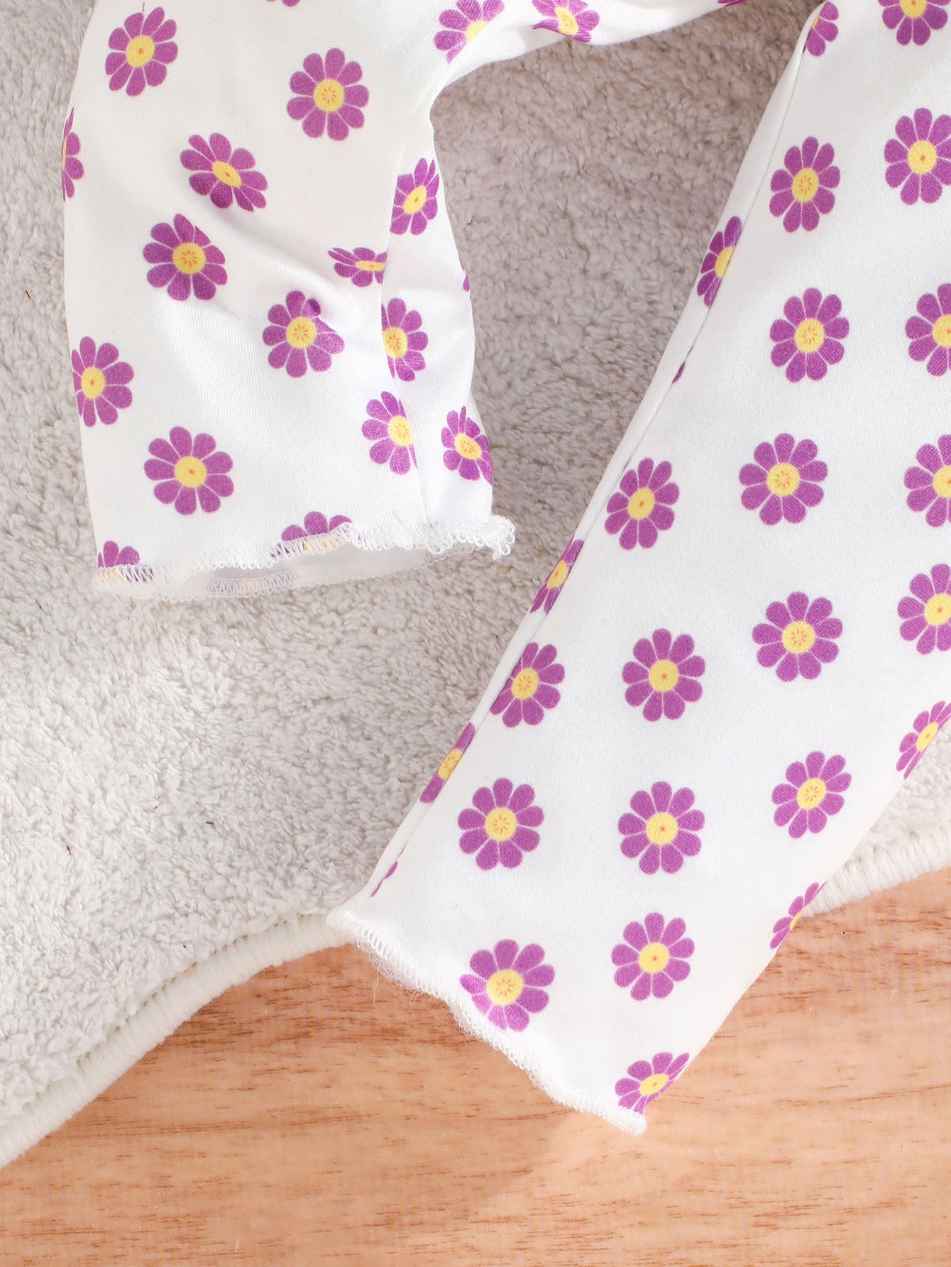 Girls White & Purple Floral Printed Top with Trouser