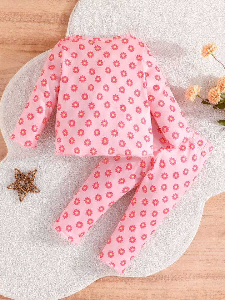 Infants Girls Pink Printed Top with Trouser