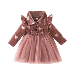 Brown Girls Conversational Printed Ruffles & Bow Detail Fit & Flare Dress