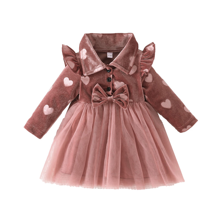 Brown Girls Conversational Printed Ruffles & Bow Detail Fit & Flare Dress