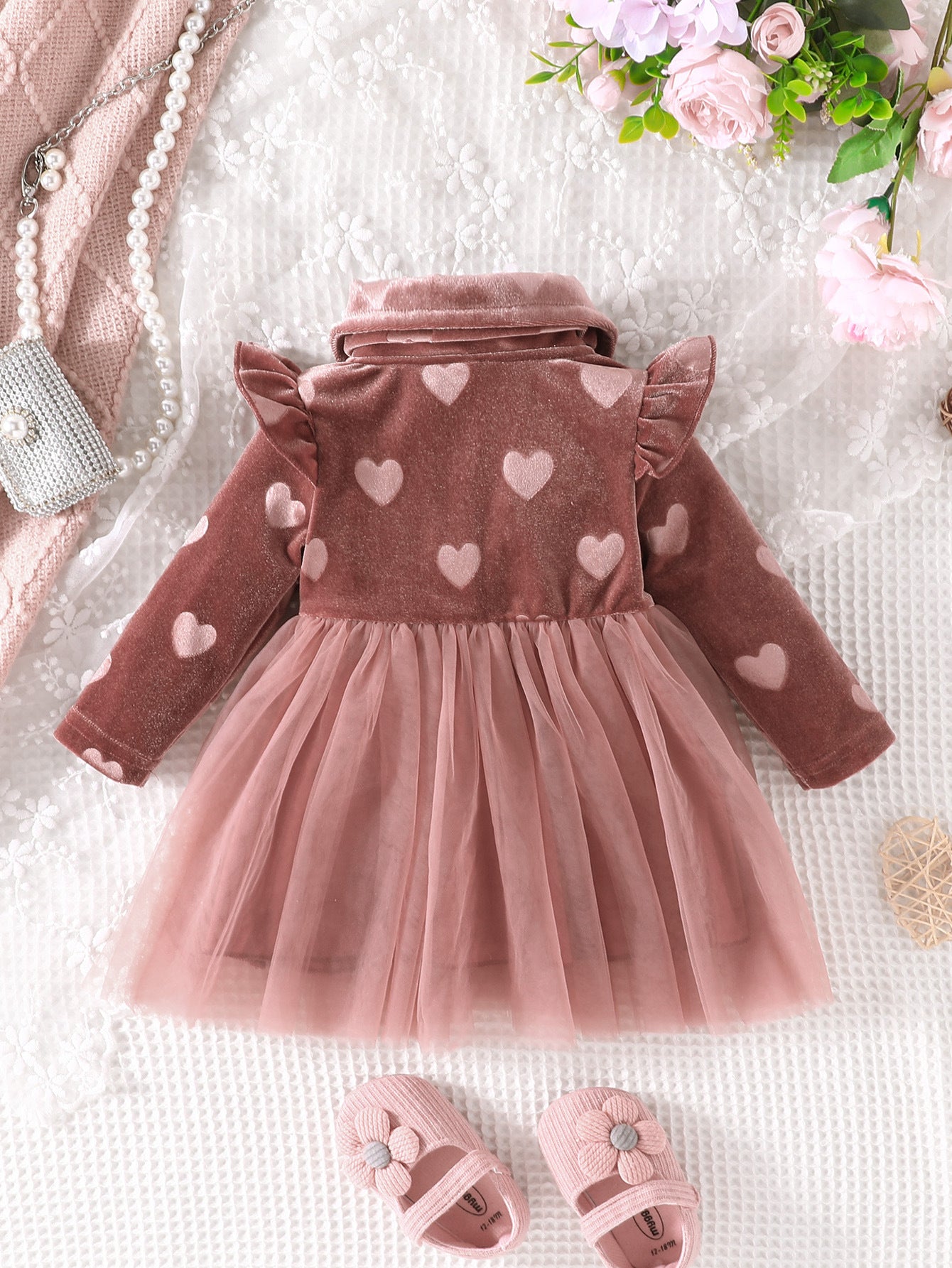 Brown Girls Conversational Printed Ruffles & Bow Detail Fit & Flare Dress