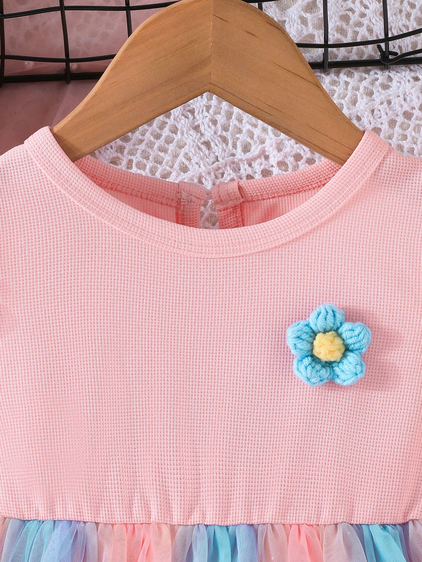Pink Girls Colourblocked Flutter Sleeves Gathered Detail Fit & Flare Dress