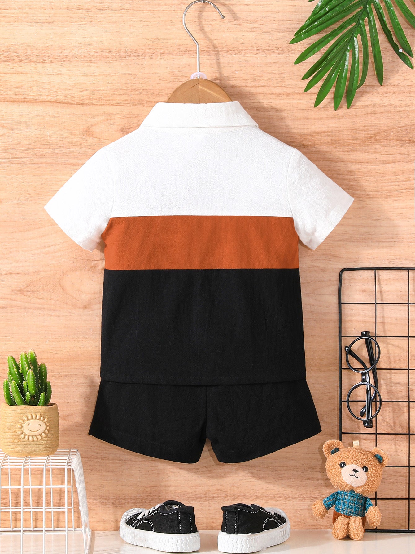 Boys Colourblocked Pure Cotton T-shirt with Shorts
