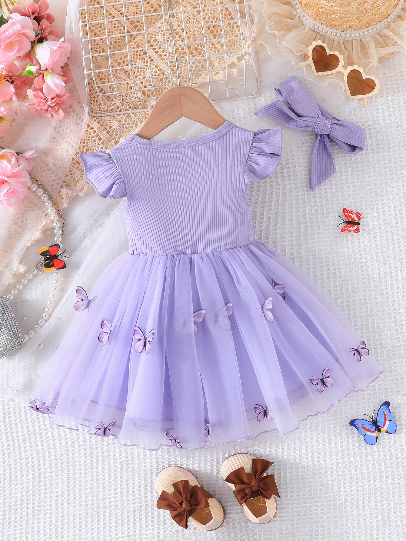 Flutter Sleeve Applique Fit & Flare Dress