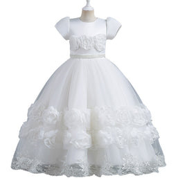 White Round Neck Applique Maxi Party Dress