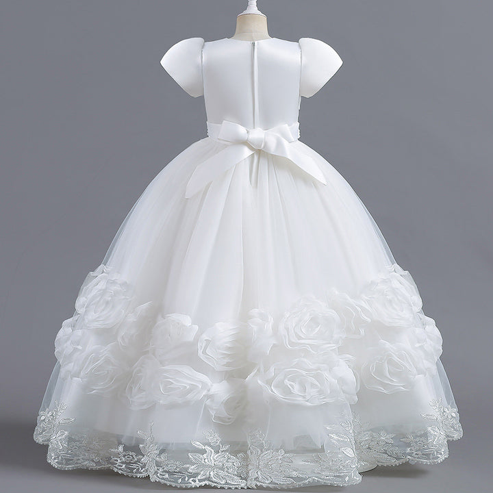 White Round Neck Applique Maxi Party Dress