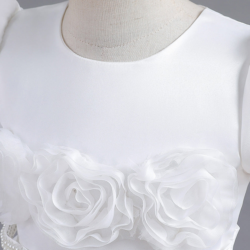 White Round Neck Applique Maxi Party Dress