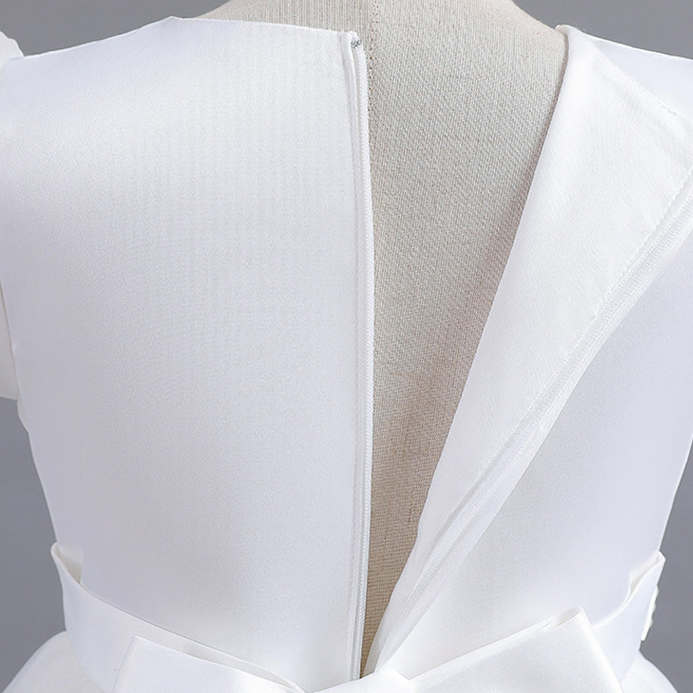 White Round Neck Applique Maxi Party Dress