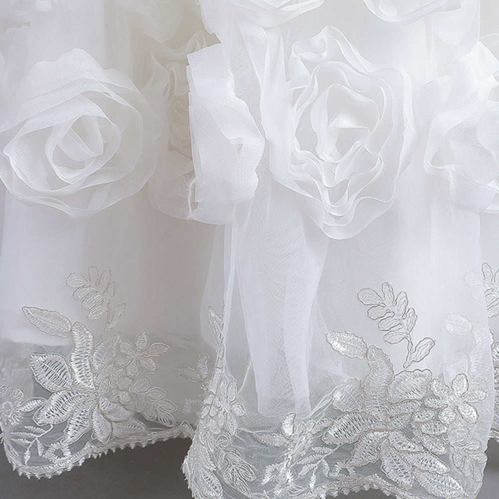 White Round Neck Applique Maxi Party Dress