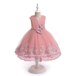 Pink Girls Embellished Bow Fit & Flare Dress