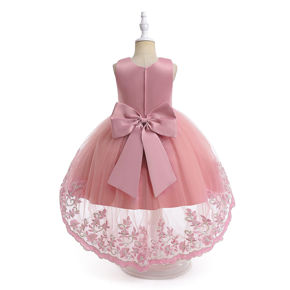 Pink Girls Embellished Bow Fit & Flare Dress
