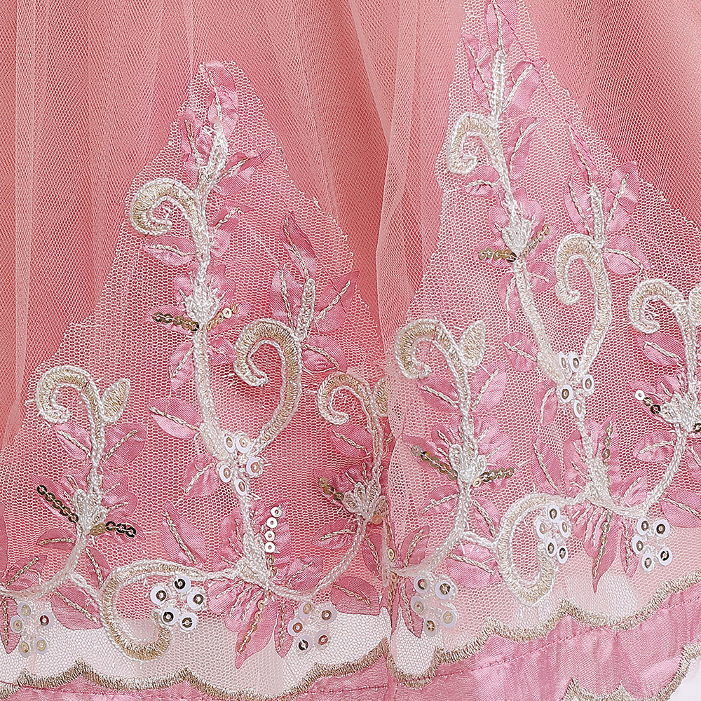 Pink Girls Embellished Bow Fit & Flare Dress
