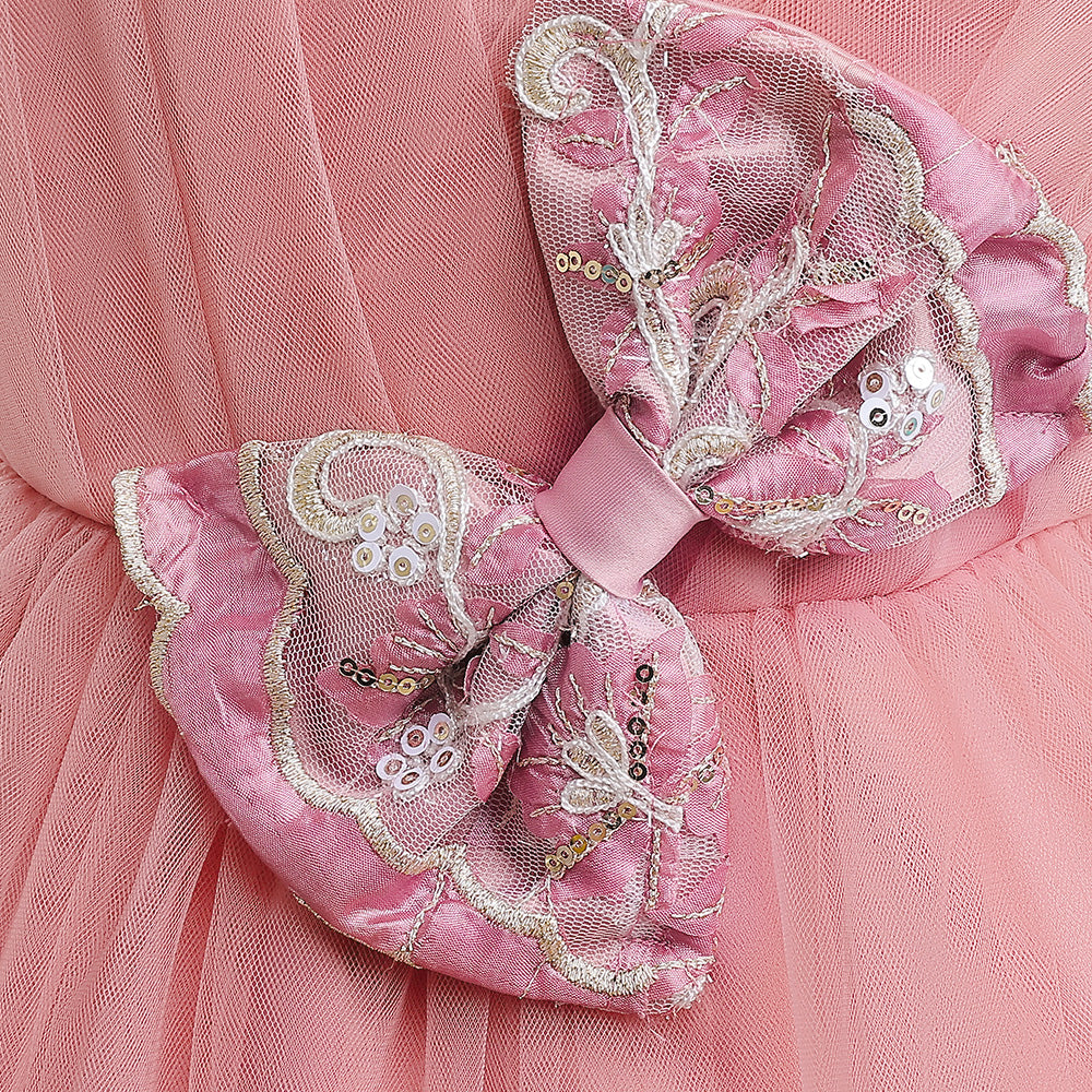 Pink Girls Embellished Bow Fit & Flare Dress
