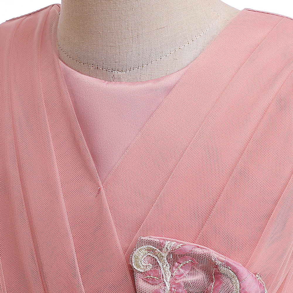 Pink Girls Embellished Bow Fit & Flare Dress