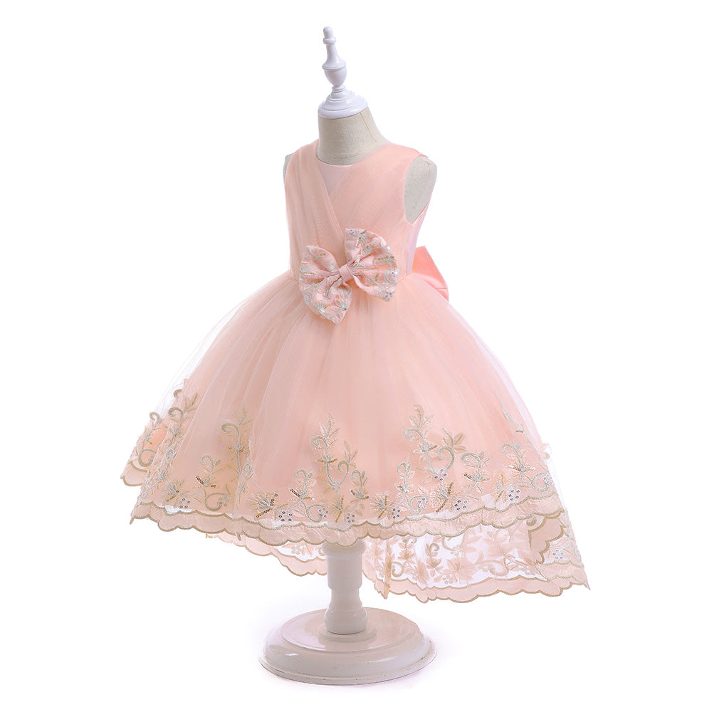 Girls Pink Embellished Bow Detail Fit & Flare Dress