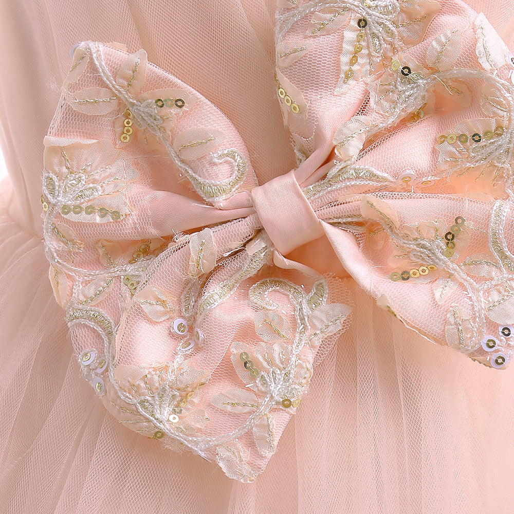 Girls Pink Embellished Bow Detail Fit & Flare Dress