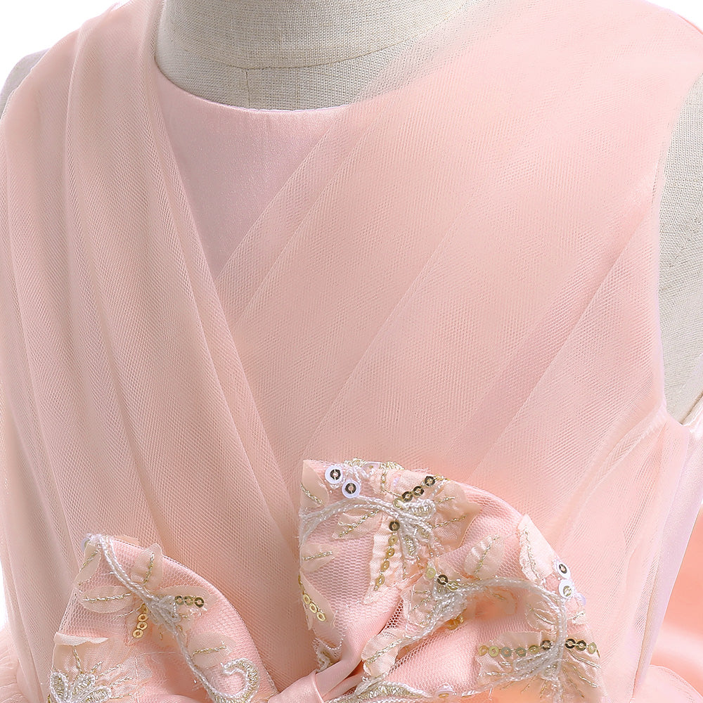 Girls Pink Embellished Bow Detail Fit & Flare Dress