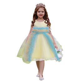 Girls Yellow Round Neck Fit & Flare Dress
