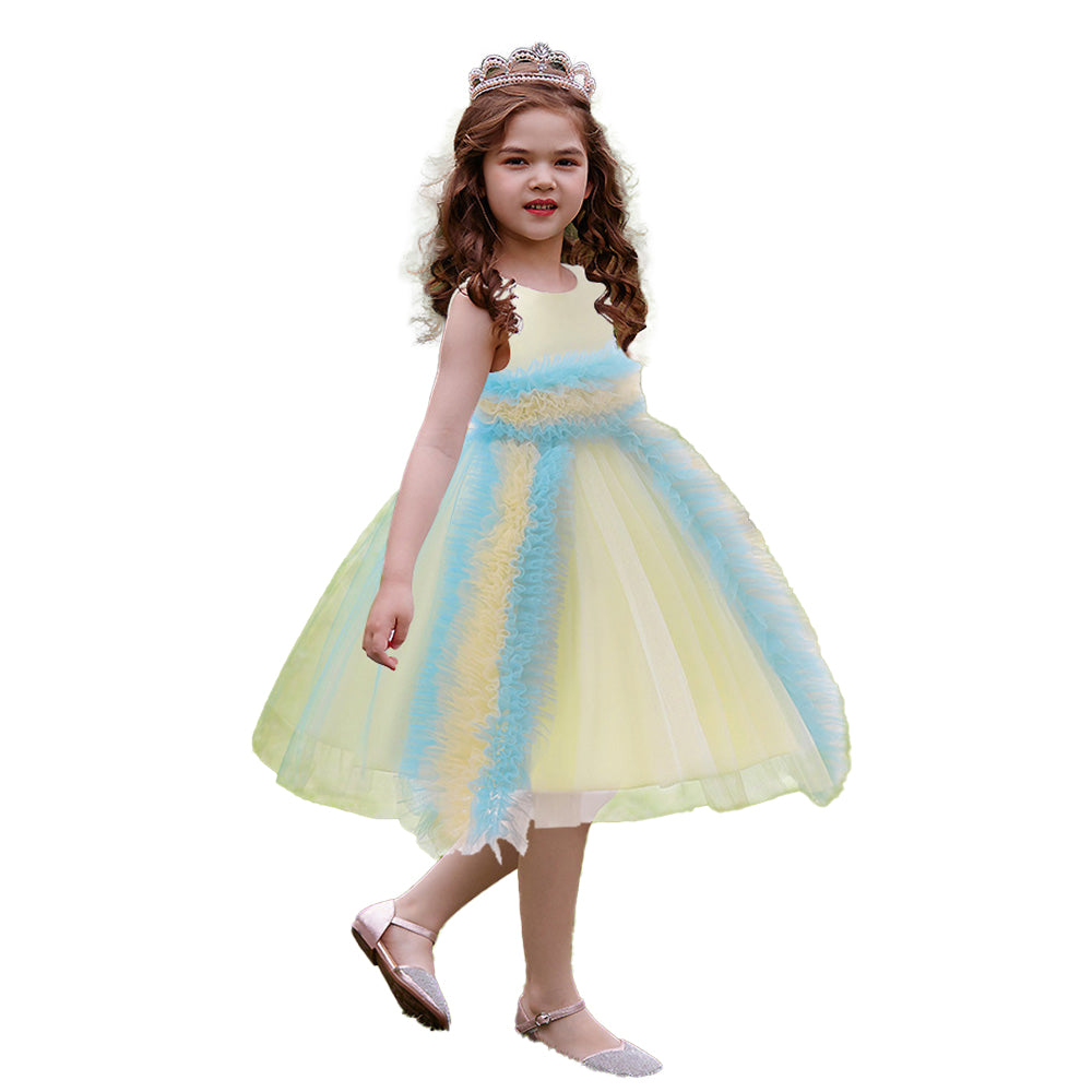 Girls Yellow Round Neck Fit & Flare Dress