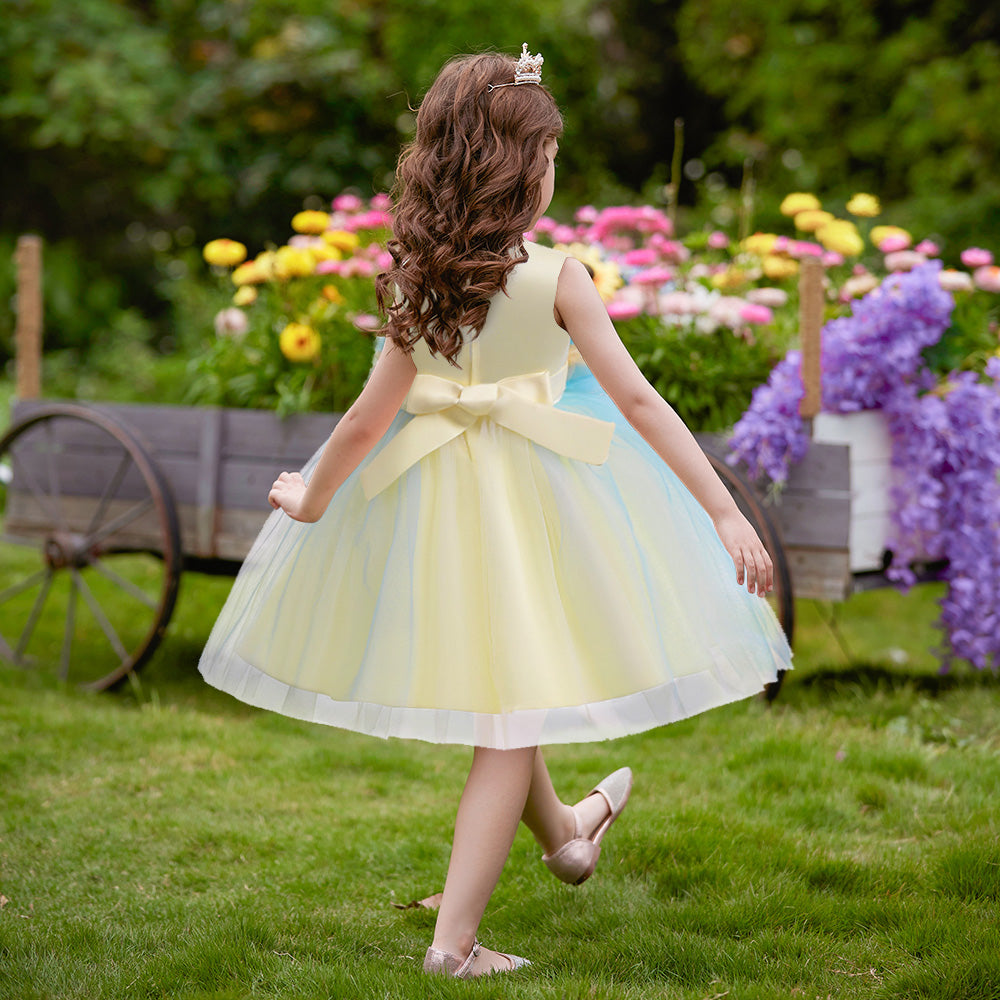 Girls Yellow Round Neck Fit & Flare Dress
