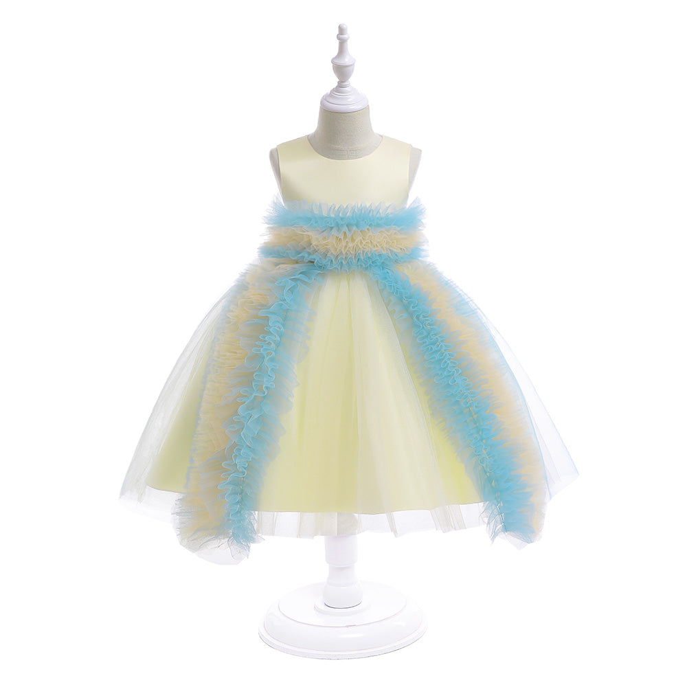 Girls Yellow Round Neck Fit & Flare Dress