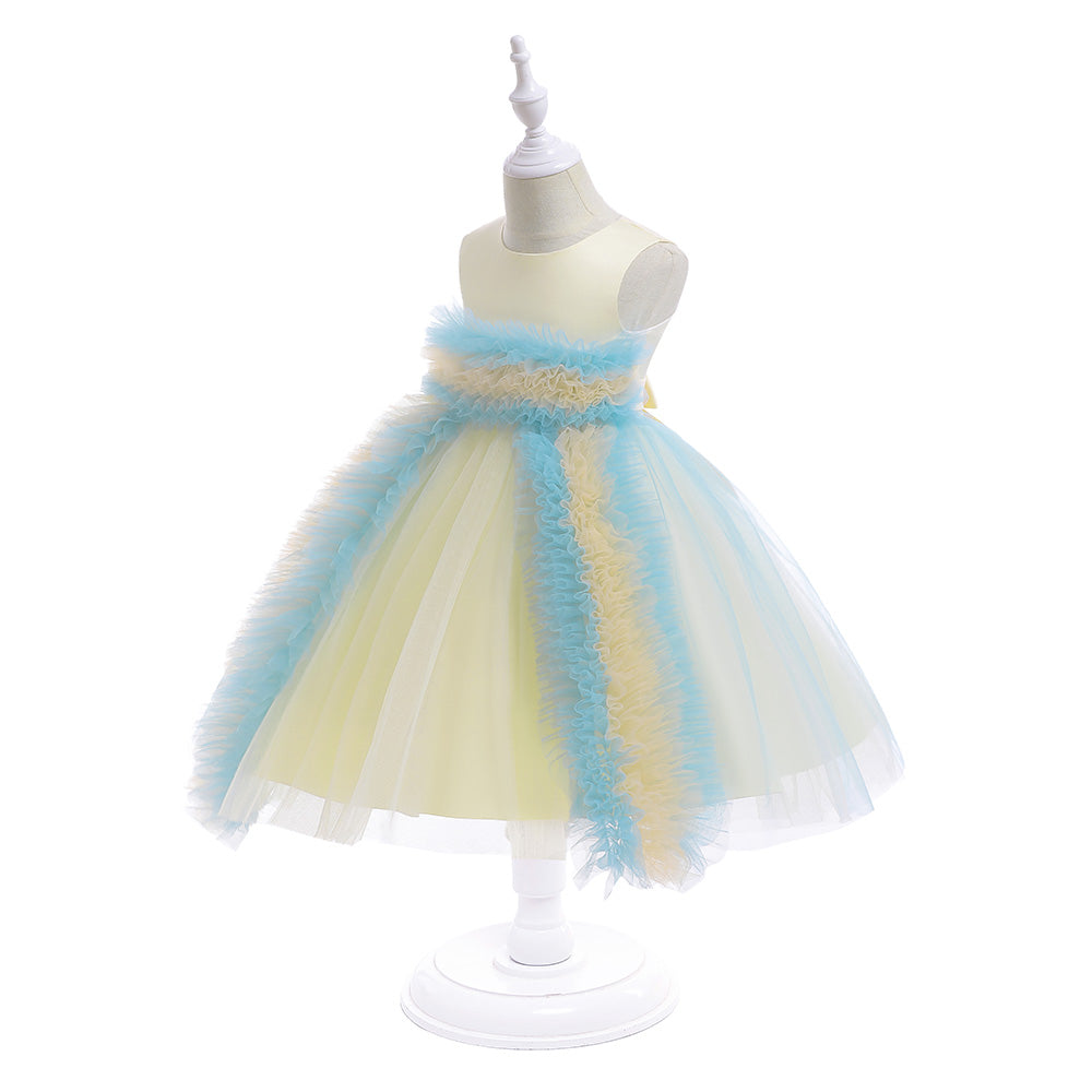 Girls Yellow Round Neck Fit & Flare Dress