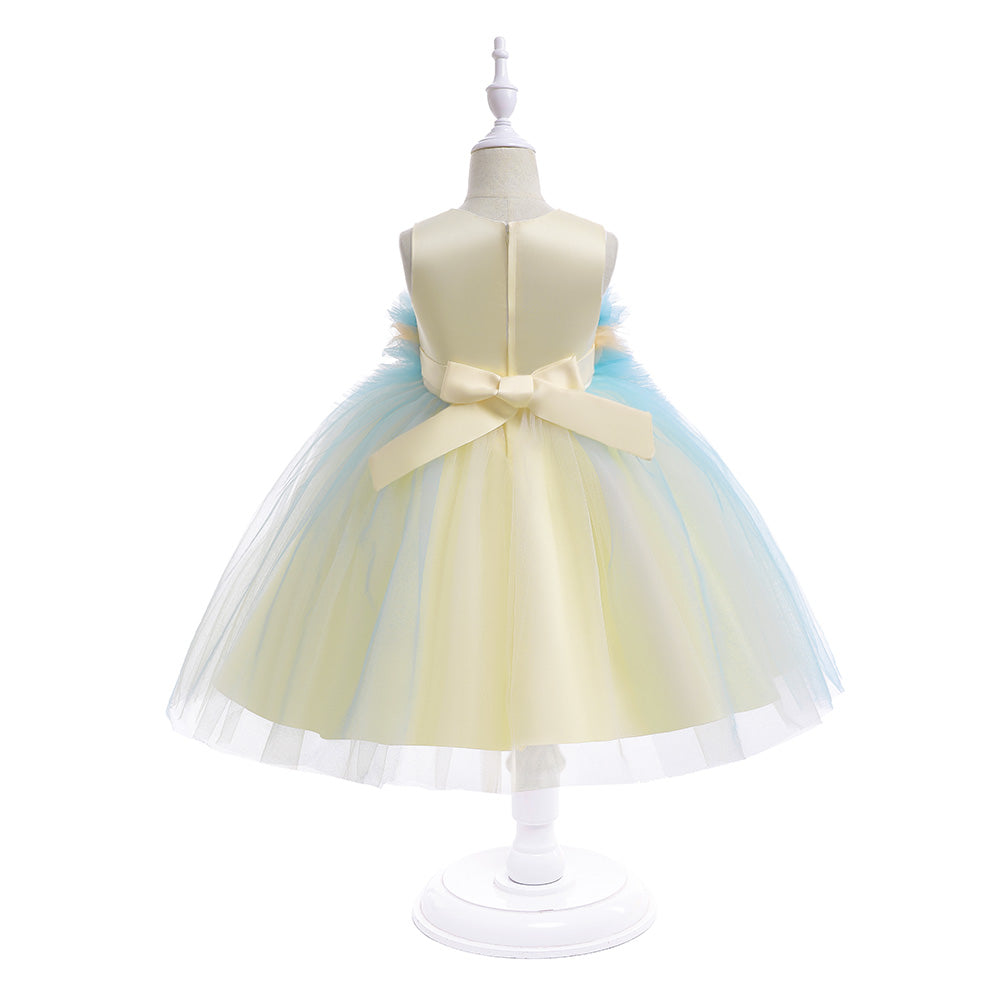 Girls Yellow Round Neck Fit & Flare Dress