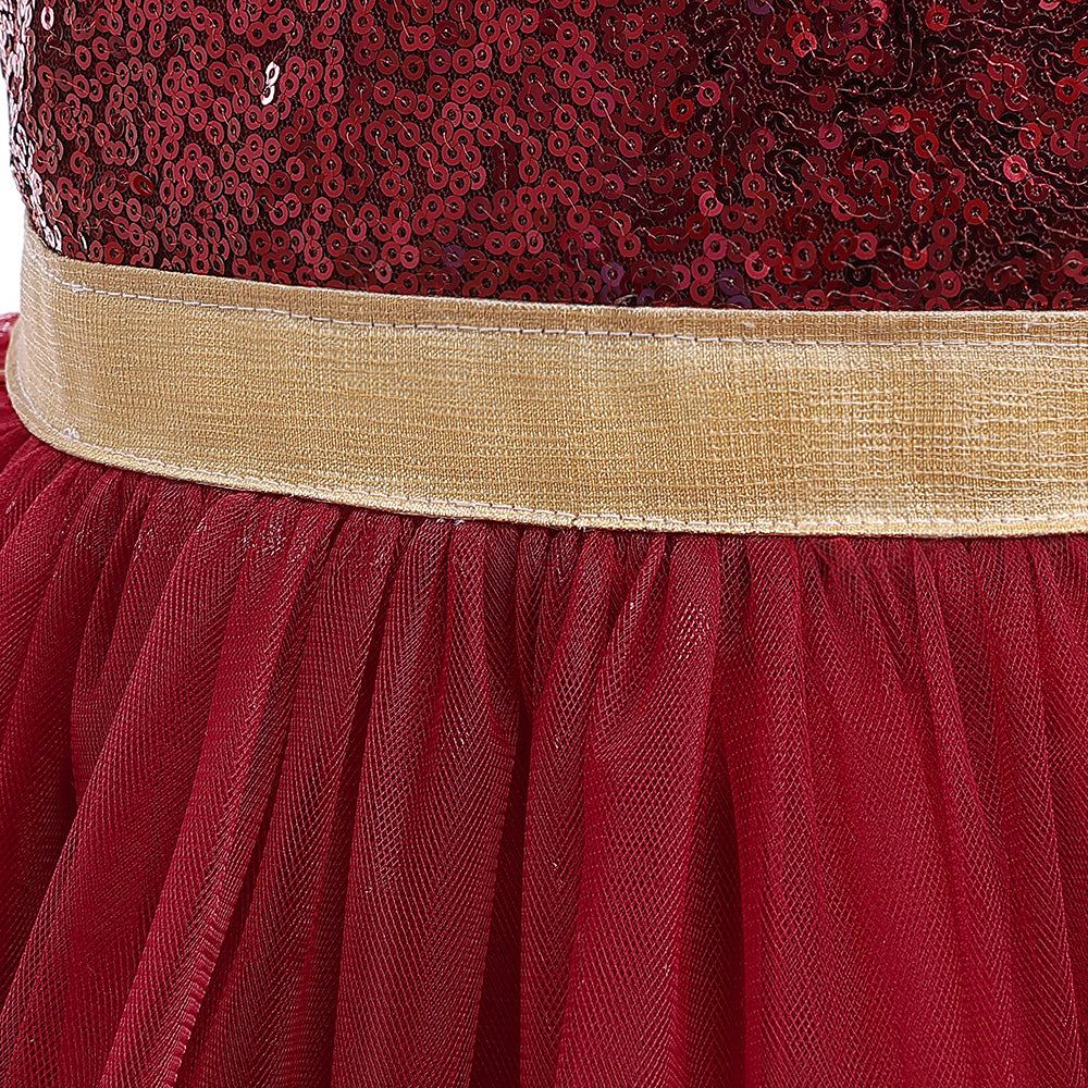 Maroon Girls Embellished Ruffled Balloon Dress