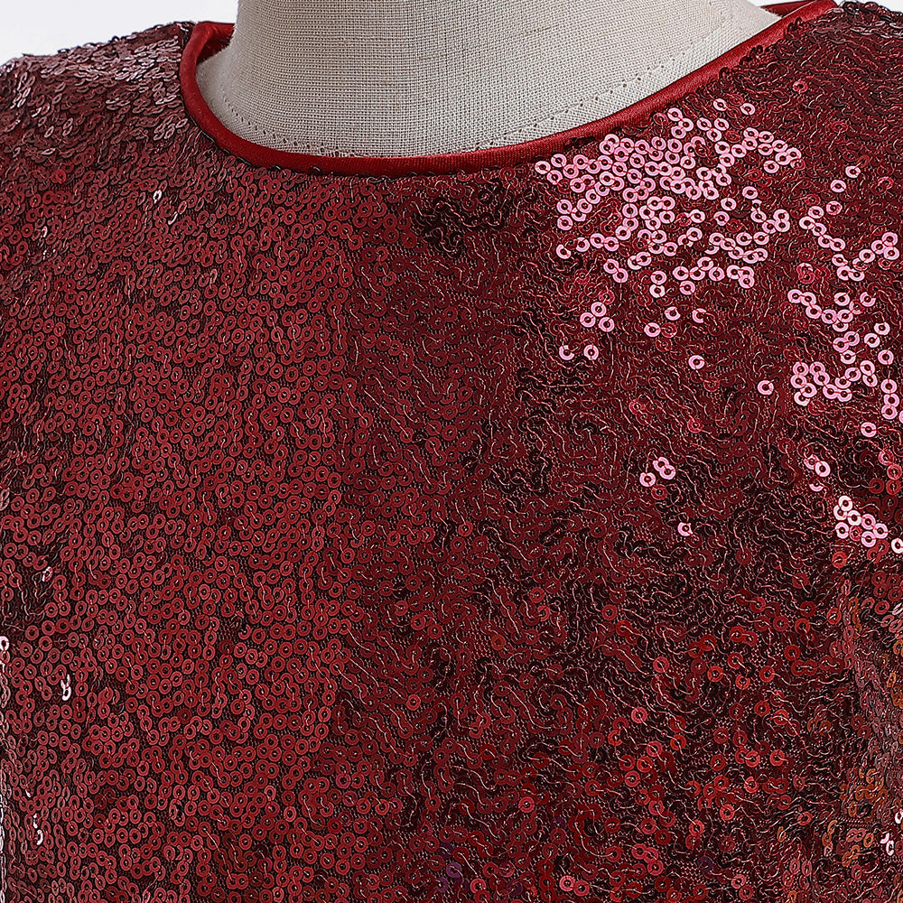 Maroon Girls Embellished Ruffled Balloon Dress
