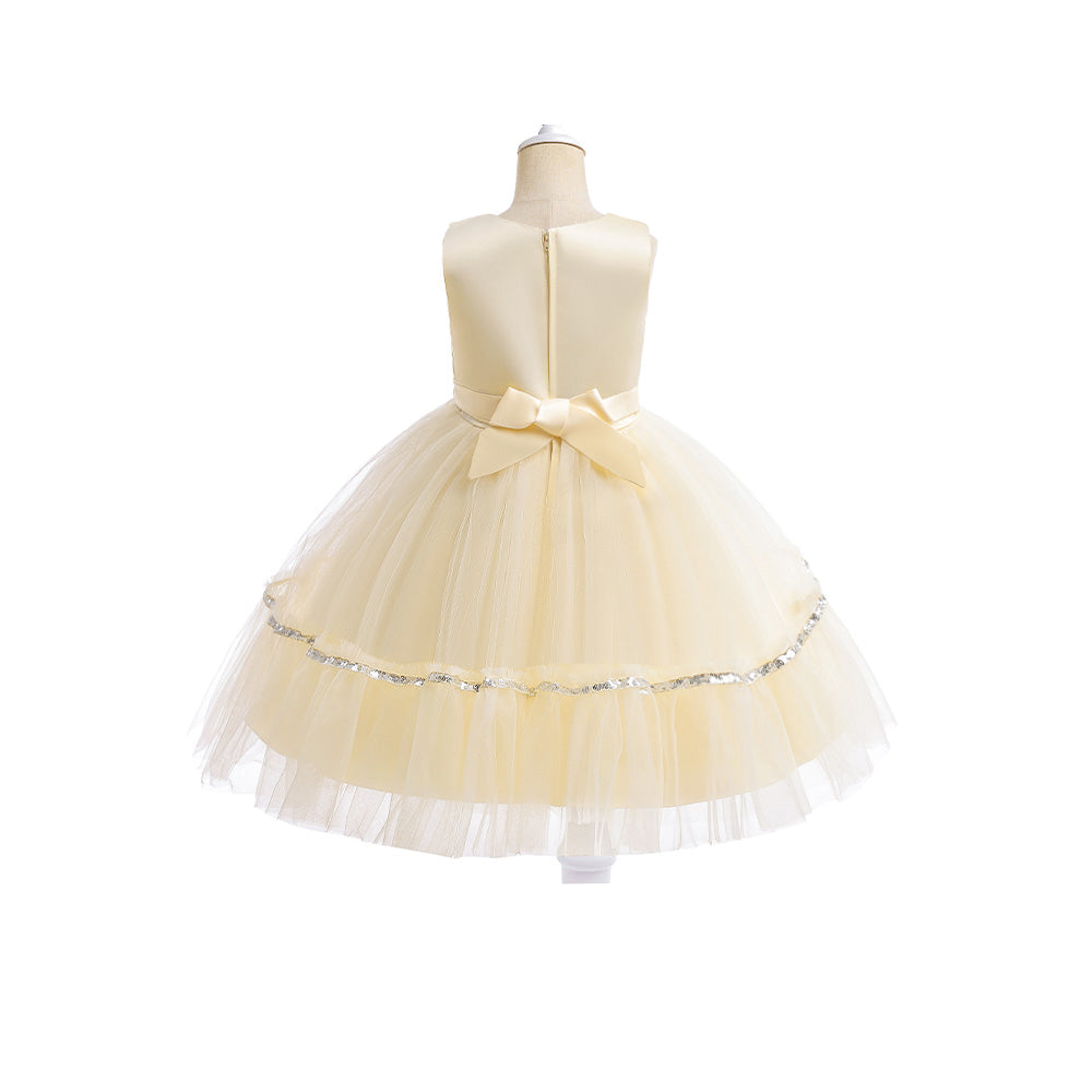 Girls Self Design Champagne Balloon Dress