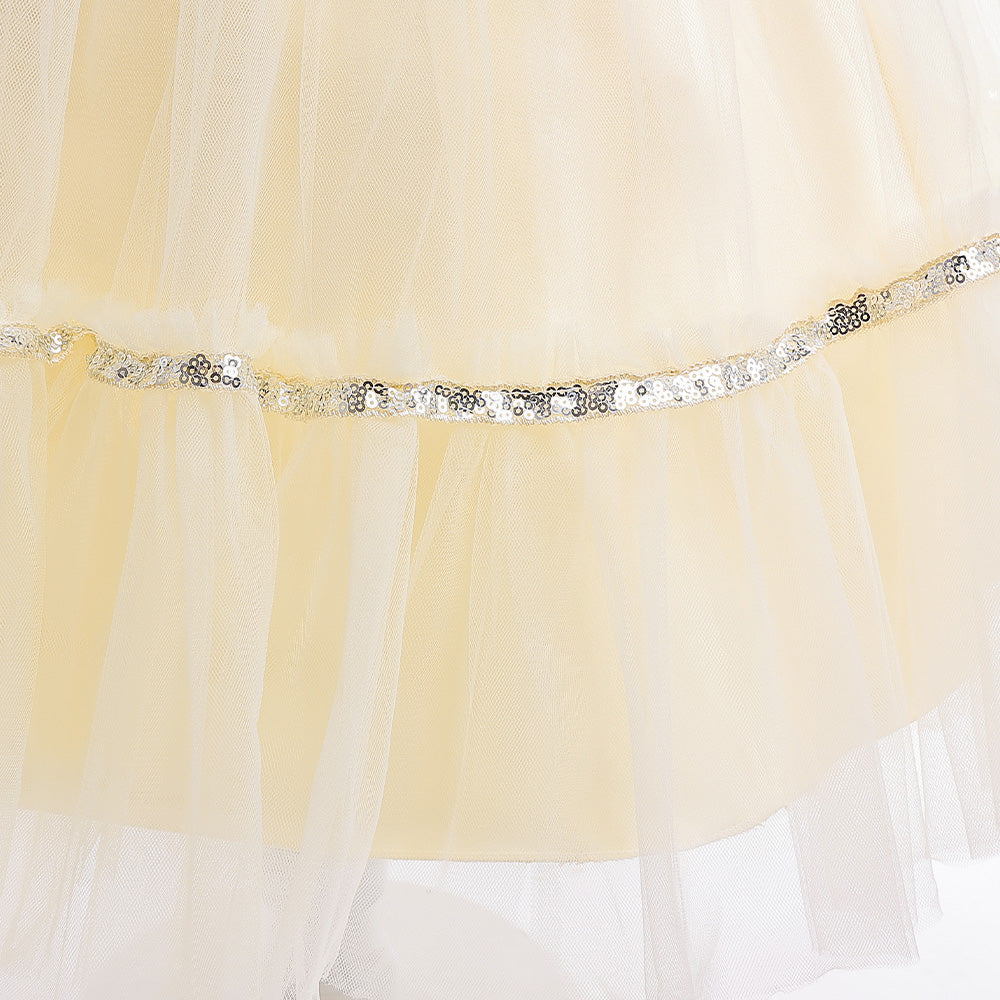 Girls Self Design Champagne Balloon Dress