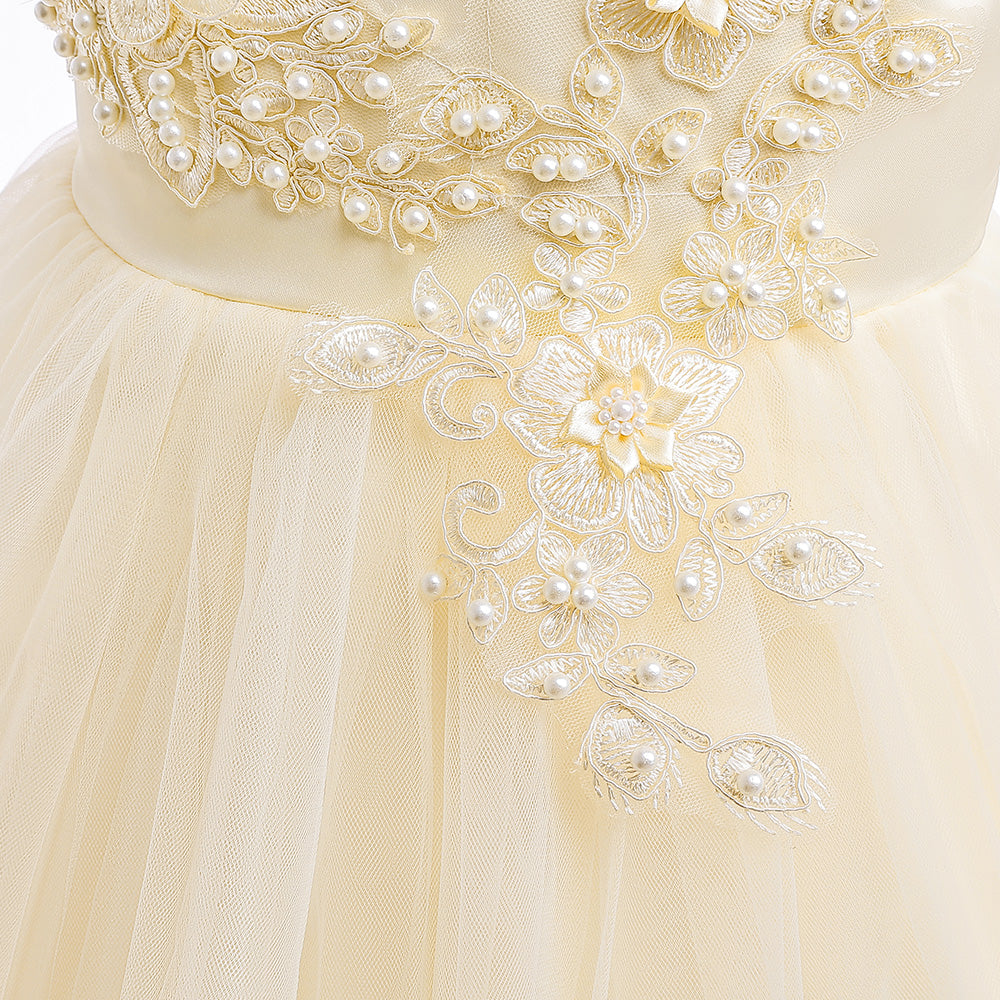 Girls Self Design Champagne Balloon Dress