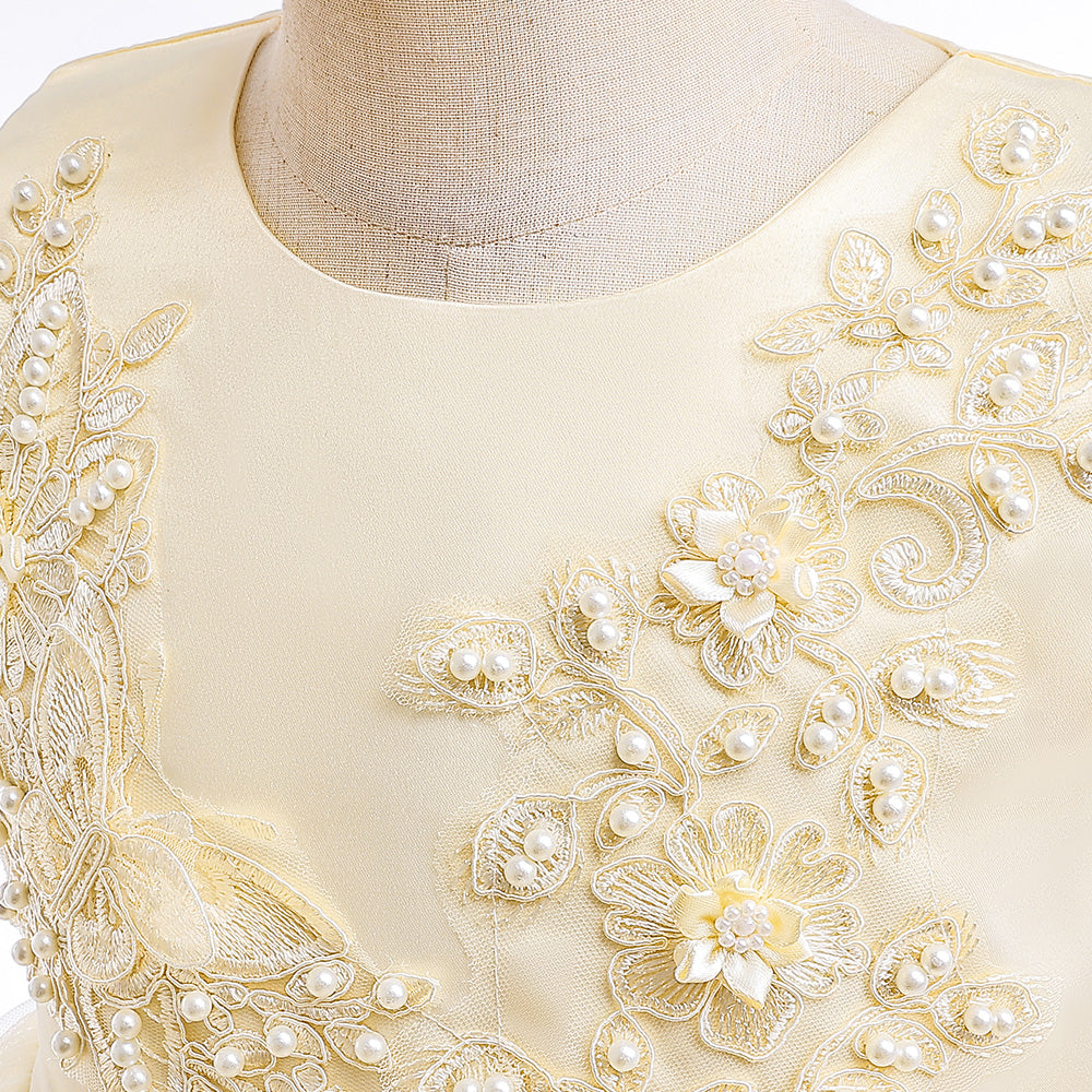 Girls Self Design Champagne Balloon Dress