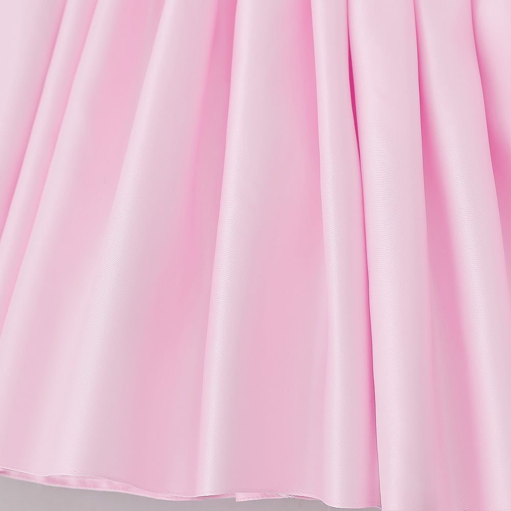 Girls Pink Applique Ruffles Gathered Gown Dress