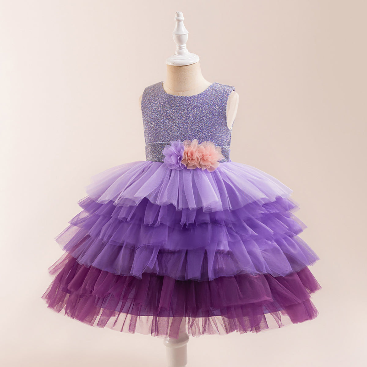 Girls Round Neck Balloon Dress