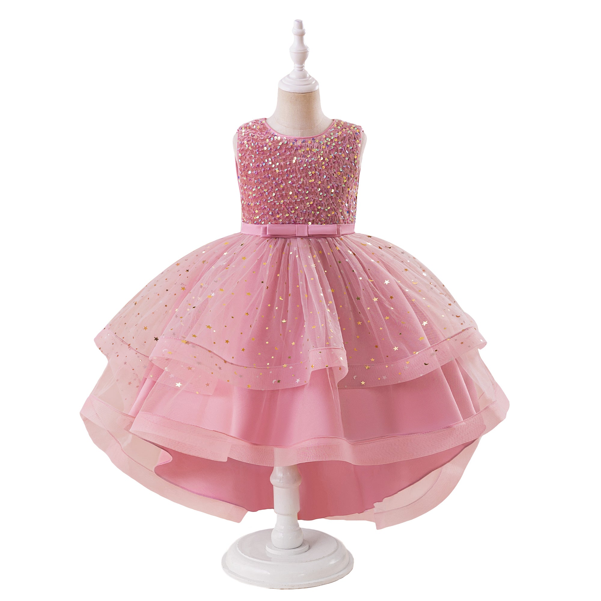 Girls Embellished Sleeveless Asymmetric Hem Party Gown Dress