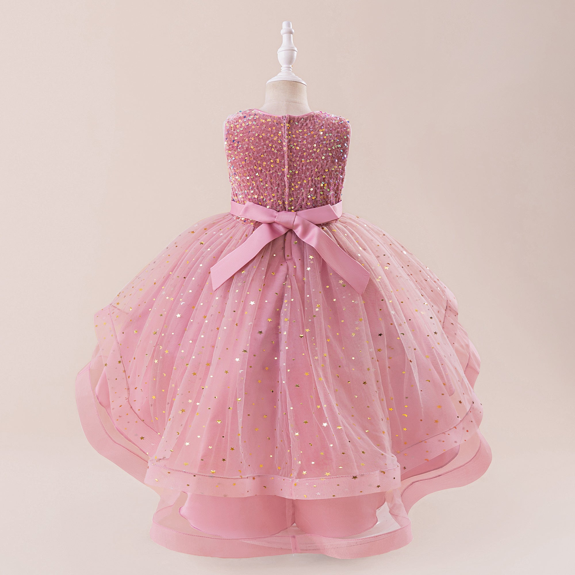 Girls Embellished Sleeveless Asymmetric Hem Party Gown Dress