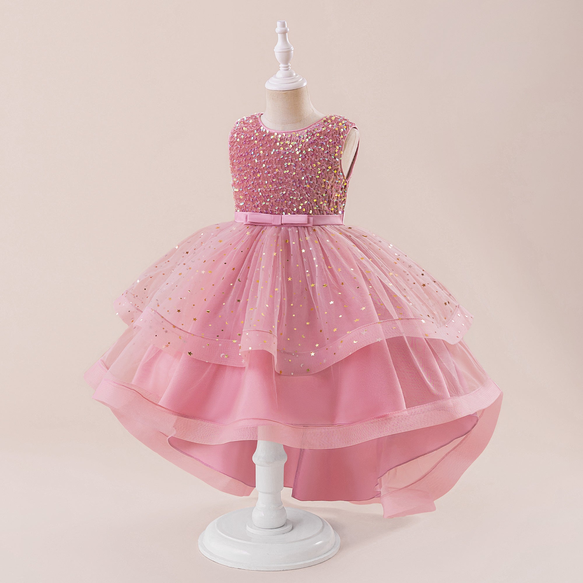 Girls Embellished Sleeveless Asymmetric Hem Party Gown Dress