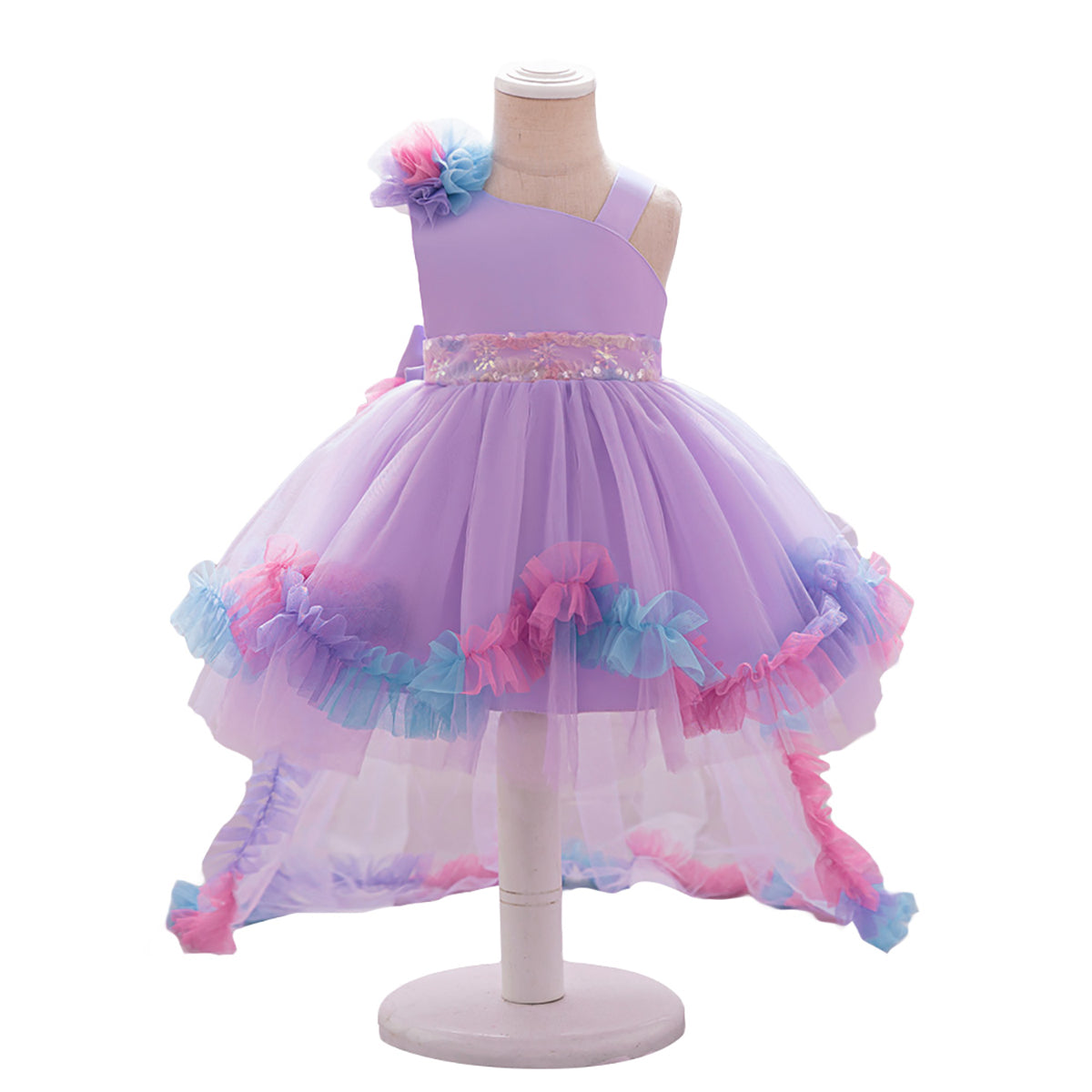 Girls Self Design One Shoulder Applique Gown Dress