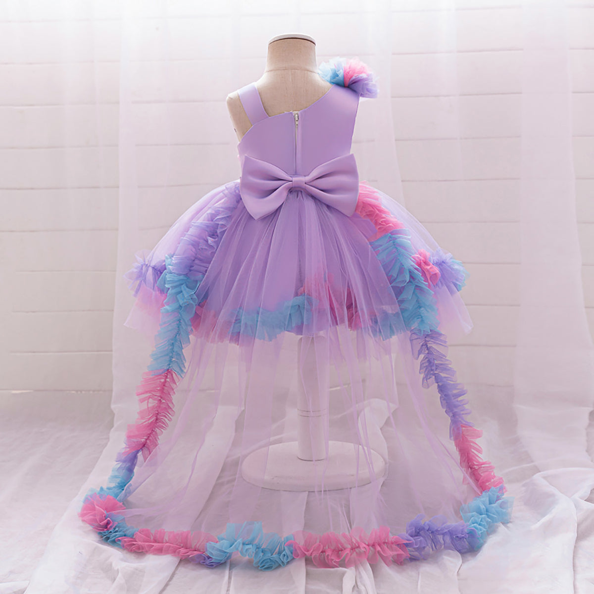 Girls Self Design One Shoulder Applique Gown Dress