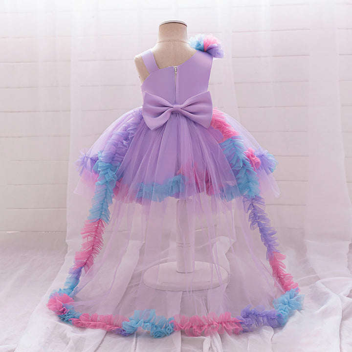 Girls Self Design One Shoulder Applique Gown Dress