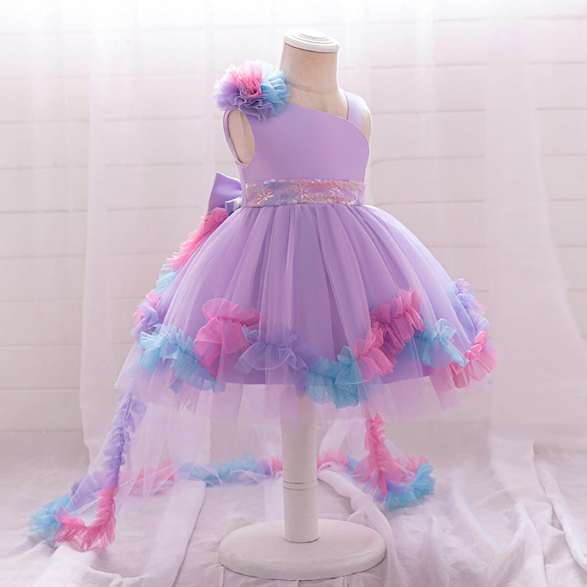 Girls Self Design One Shoulder Applique Gown Dress