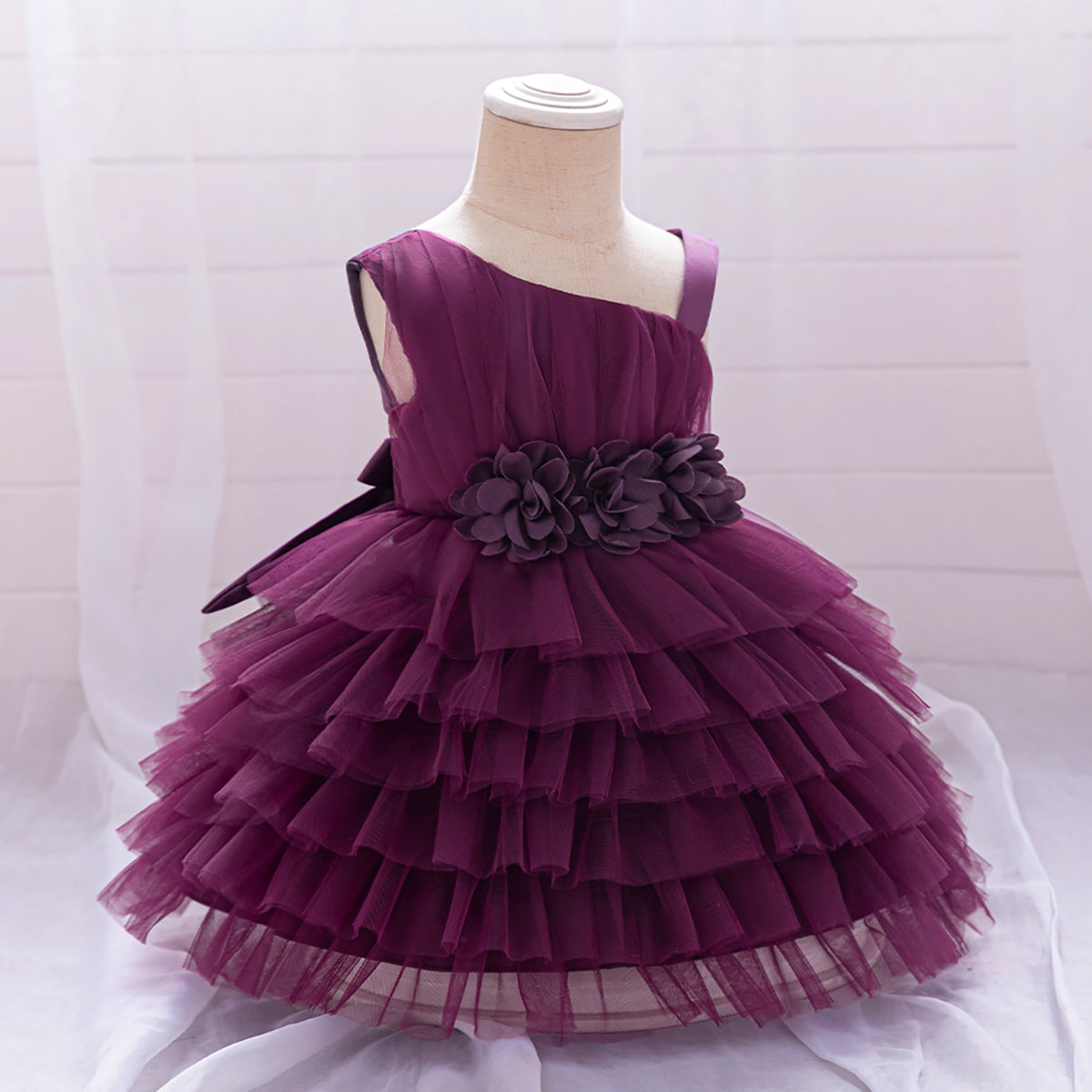 Girls Asymmetric Neck Fit and Flare Dress