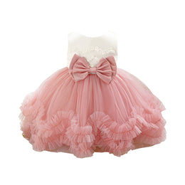 Girls Layered Net Fit and Flare Midi Dress